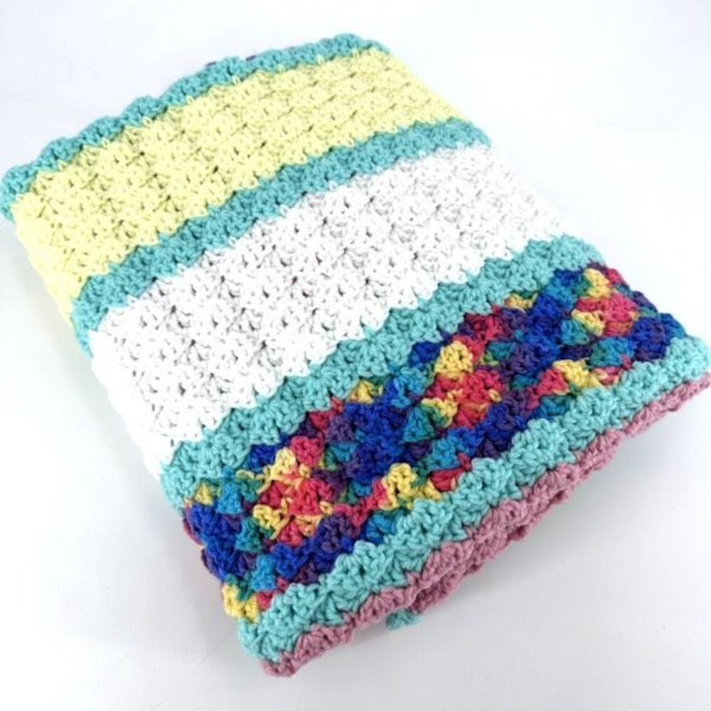 Vintage handmade afghan sofa couch throw blanket lapghan lap blanket baby rainbo
